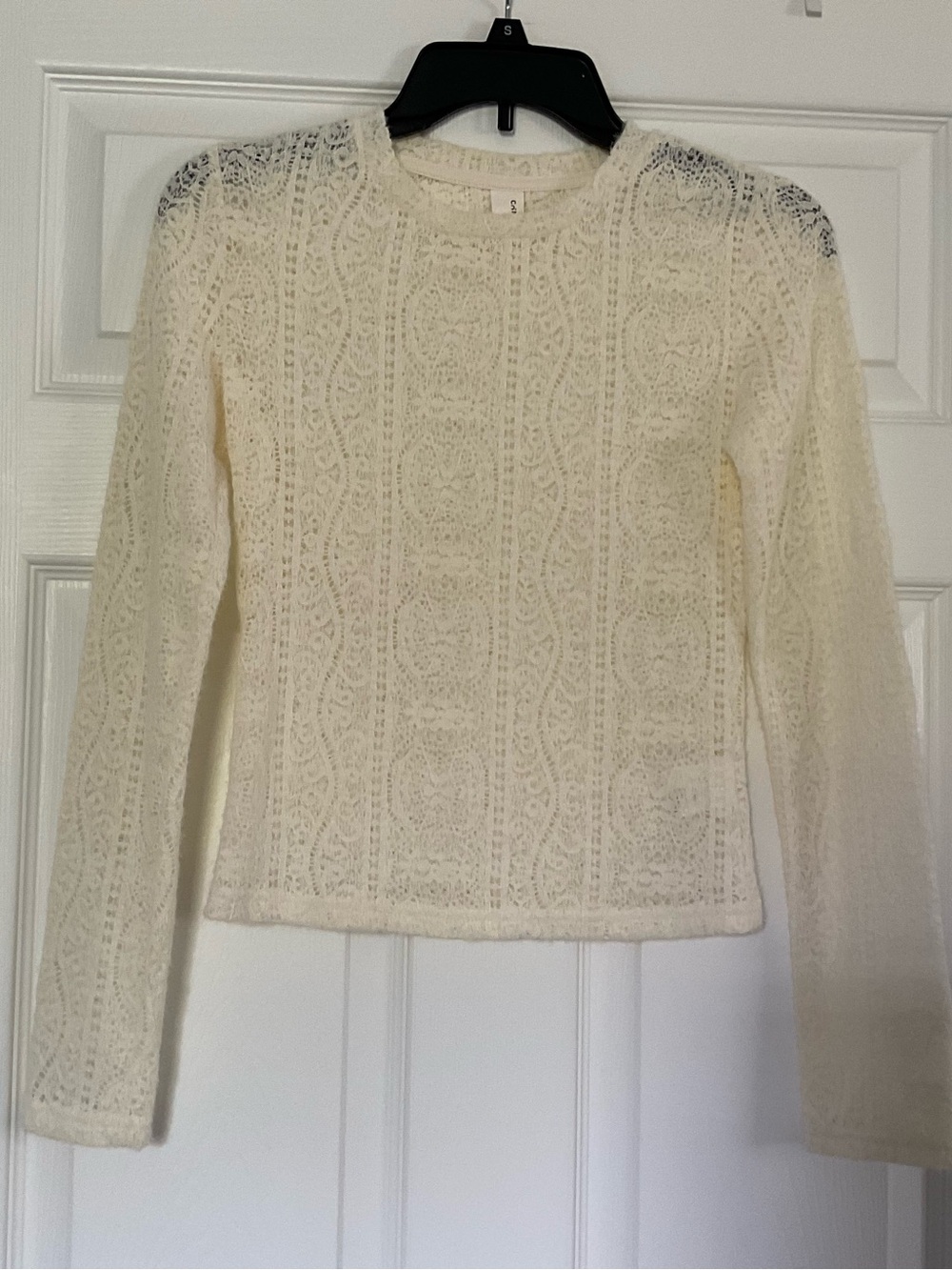 Commense Cream Lace-Pattern Long Sleeve Top